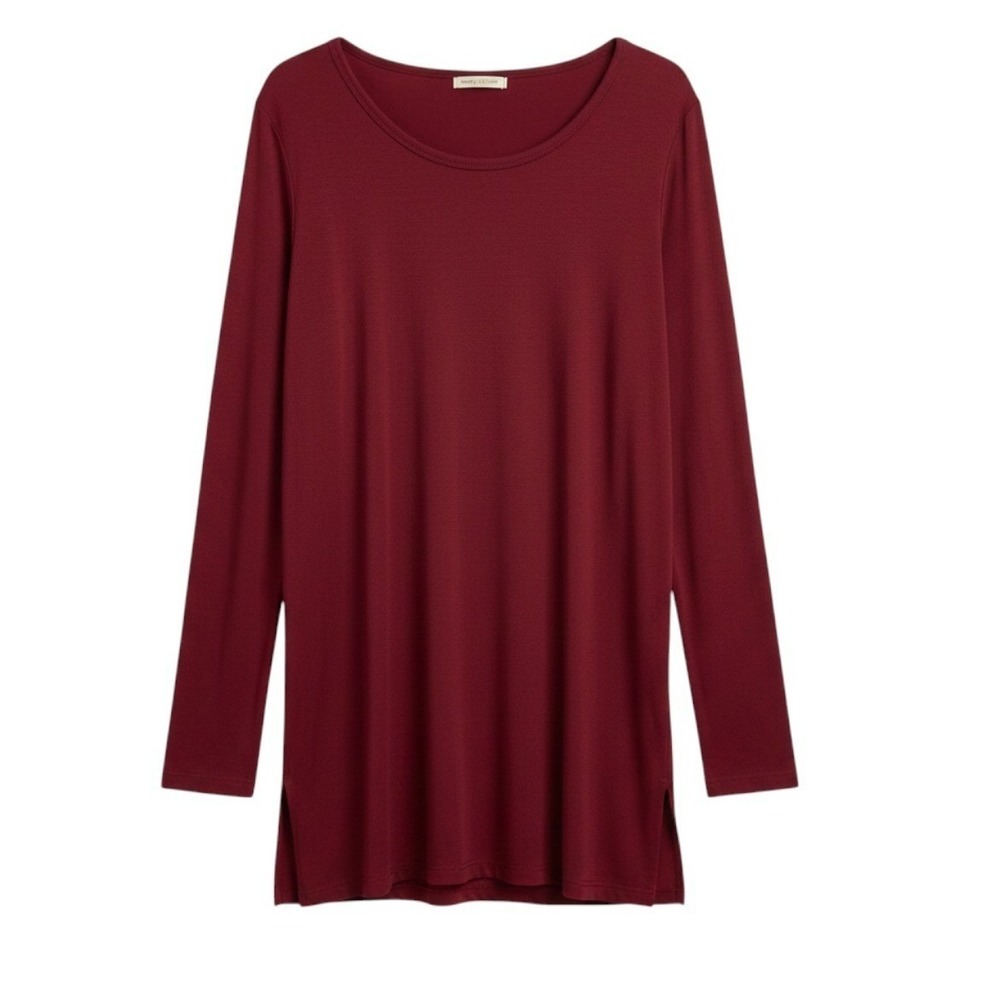 Piko 1988 Top Bamboo Spandex Long Sleeve Oversized Tunic Red Casual Basic Medium